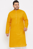Mustard Yellow Cotton Silk Men's Kurta Chuidar For Festival