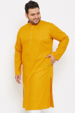 Mustard Yellow Cotton Silk Men's Kurta Chuidar For Festival
