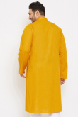 Mustard Yellow Cotton Silk Men's Kurta Chuidar For Festival