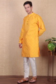 Mustard Yellow Dupion Silk Embroidered Straight Cut Men's Kurta Pajama