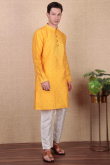 Mustard Yellow Dupion Silk Embroidered Straight Cut Men's Kurta Pajama