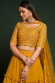 Mustard Yellow Embroidered Chinnon Georgette Flared Lehenga