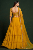 Mustard Yellow Embroidered Chinnon Georgette Flared Lehenga