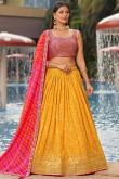 Mustard Yellow Embroidered Georgette Lehenga For Haldi 