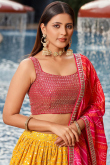 Mustard Yellow Embroidered Georgette Lehenga For Haldi 