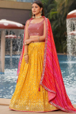 Mustard Yellow Embroidered Georgette Lehenga For Haldi 
