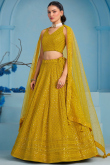 Mustard Yellow Embroidered Georgette Panelled Style Lehenga
