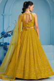 Mustard Yellow Embroidered Georgette Panelled Style Lehenga