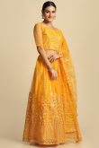 Mustard Yellow Embroidered Net Panelled Style Lehenga