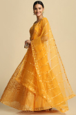 Mustard Yellow Embroidered Net Panelled Style Lehenga