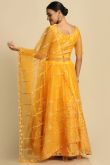 Mustard Yellow Embroidered Net Panelled Style Lehenga