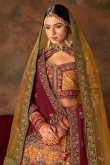 Mustard Yellow Embroidered Velvet Lehenga For Haldi 