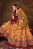 Mustard Yellow Embroidered Velvet Lehenga For Haldi 
