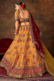 Mustard Yellow Embroidered Velvet Lehenga For Haldi 
