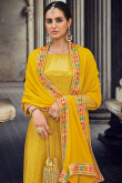 Mustard Yellow Georgette Embroidered Churidar Suit