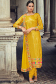 Mustard Yellow Georgette Embroidered Churidar Suit