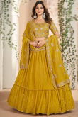 Mustard Yellow Georgette Embroidered Flared Lehenga 