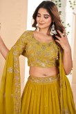 Mustard Yellow Georgette Embroidered Flared Lehenga 