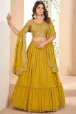 Mustard Yellow Georgette Embroidered Flared Lehenga 