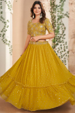 Mustard Yellow Georgette Embroidered Flared Lehenga 