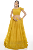 Party Wear Resham Embroidered Lehenga in Georgette Mustard Yellow