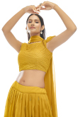 Party Wear Resham Embroidered Lehenga in Georgette Mustard Yellow