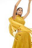 Party Wear Resham Embroidered Lehenga in Georgette Mustard Yellow