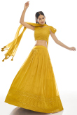 Party Wear Resham Embroidered Lehenga in Georgette Mustard Yellow