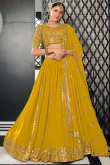 Party Wear Sequins Work Mustard Yellow Lehenga in Georgette