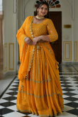Mustard Yellow Georgette Lehenga for Wedding Wear with Zari Work