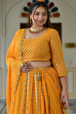 Mustard Yellow Georgette Lehenga for Wedding Wear with Zari Work