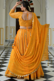 Mustard Yellow Georgette Lehenga for Wedding Wear with Zari Work