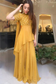 Mustard Yellow Asymmetric Party Wear Lehenga in Georgette