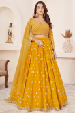 Mustard Yellow Georgette Embroidered Panelled Style Lehenga 