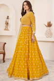 Mustard Yellow Georgette Embroidered Panelled Style Lehenga 