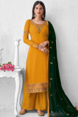 Mustard Yellow Georgette Embroidered Trouser Suit