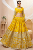 Mustard Yellow Georgette Lehenga with Faux Mirror Work 