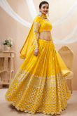 Mustard Yellow Georgette Lehenga with Faux Mirror Work 