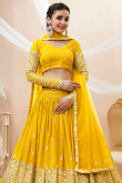 Mustard Yellow Georgette Lehenga with Faux Mirror Work 