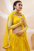 Mustard Yellow Georgette Lehenga with Faux Mirror Work 