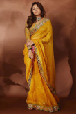 Mustard Yellow Georgette Saree With Zari Work For Diwali