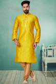 Mustard Yellow Traditional Party Wear Men Kurta Pajama in Jacquard