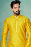 Mustard Yellow Traditional Party Wear Men Kurta Pajama in Jacquard