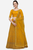 Dori Work Wedding Wear Lehenga in Mustard Yellow Net