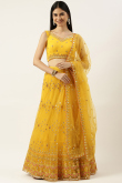 Mustard Yellow Net Floor Length Lehenga with Sequins embroidery