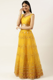 Mustard Yellow Net Floor Length Lehenga with Sequins embroidery