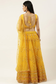 Mustard Yellow Net Floor Length Lehenga with Sequins embroidery