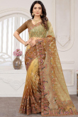 Mustard Yellow Net Embroidered Saree