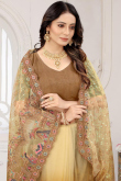 Mustard Yellow Net Embroidered Saree