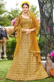 Mustard Yellow Net Lehenga With Thread Embroidery